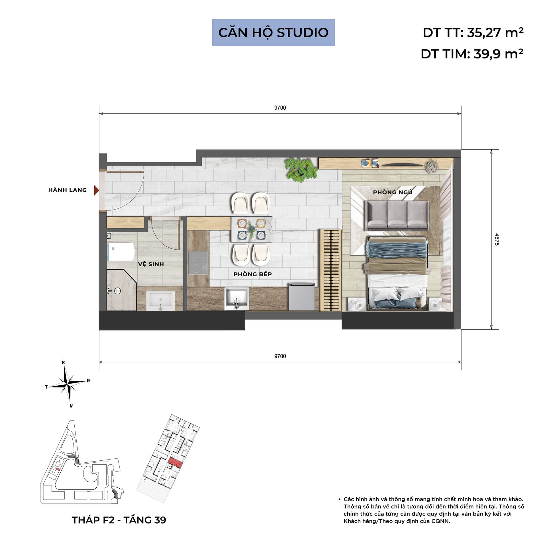 thiết kế căn hộ studio dự án Taseco Trung Văn